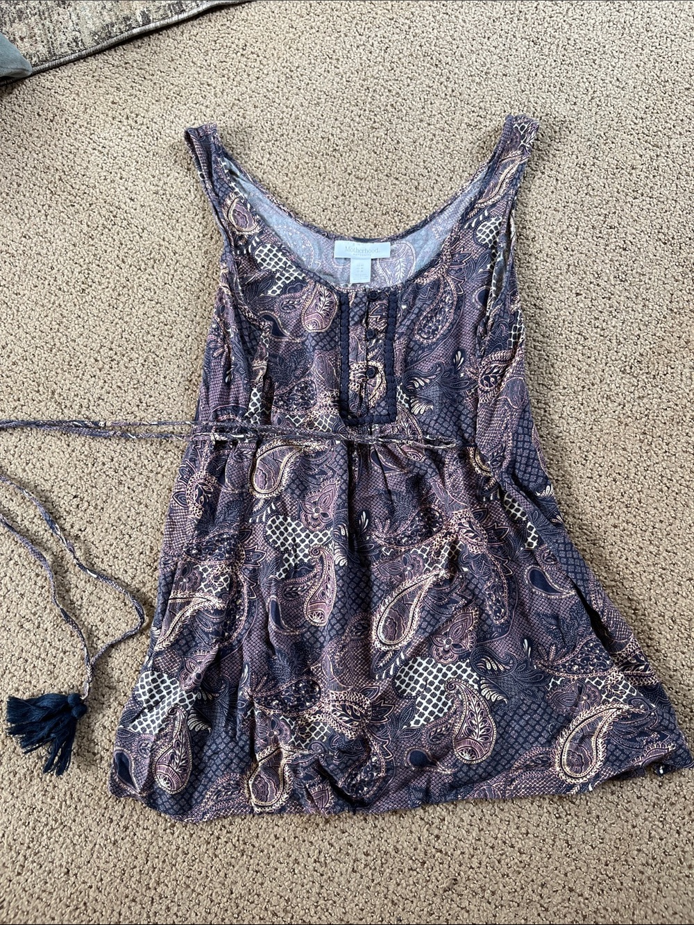 Motherhood Maternity Paisley Print Tank Top in Navy and Mauve